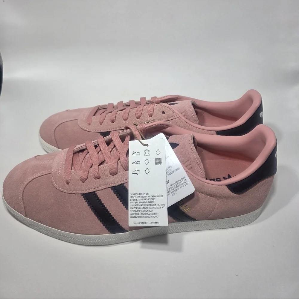Adidas Gazelle Men’s 11.5 Pink Suede Black Stripe Classic Sneakers New Box